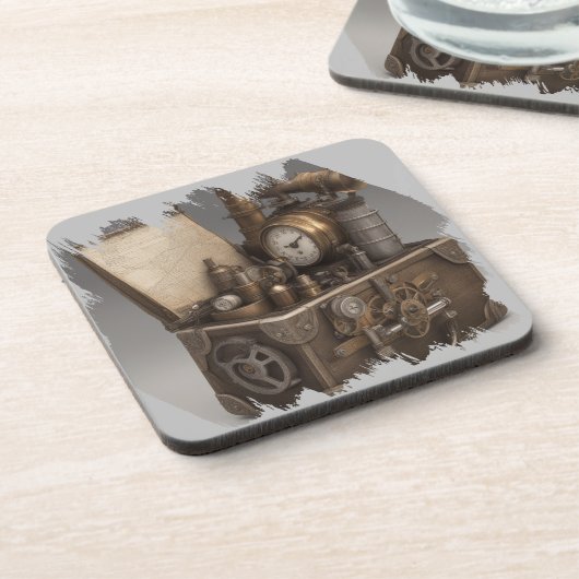Steampunk tijdmachine -  schatkist bier onderzetter (Linkerzijde)