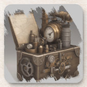 Steampunk tijdmachine -  schatkist bier onderzetter (Voorkant)