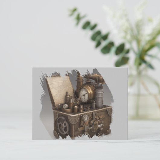 Steampunk tijdmachine -  schatkist briefkaart (Staand voorkant)