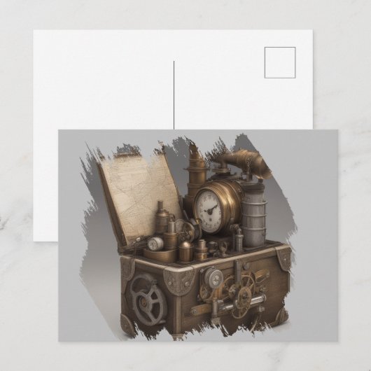 Steampunk tijdmachine -  schatkist briefkaart (Voorkant / Achterkant)
