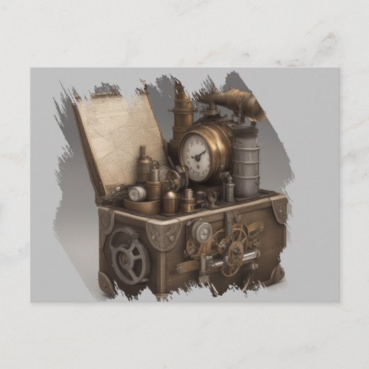 Steampunk tijdmachine -  schatkist briefkaart (Voorkant)
