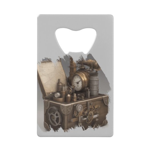 Steampunk tijdmachine - schatkist creditkaart flessenopener (Voorkant)