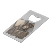 Steampunk tijdmachine - schatkist creditkaart flessenopener (Voorkant Gekanteld)