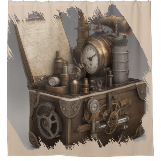 Steampunk tijdmachine -  schatkist douchegordijn (Voorkant)