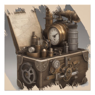Steampunk tijdmachine -  schatkist foto afdruk