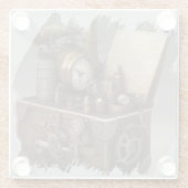 Steampunk tijdmachine -  schatkist glazen onderzetter (Achterkant)