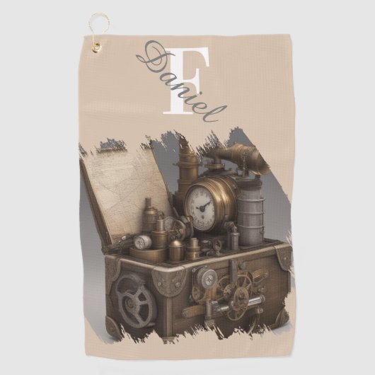 Steampunk tijdmachine -  schatkist golfhanddoek (Voorkant)