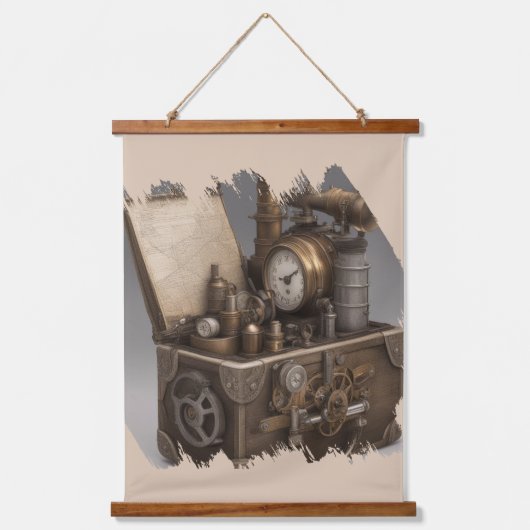Steampunk tijdmachine - schatkist hangend wandkleed (Voorkant)