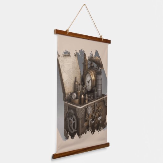 Steampunk tijdmachine - schatkist hangend wandkleed (Gebogen)