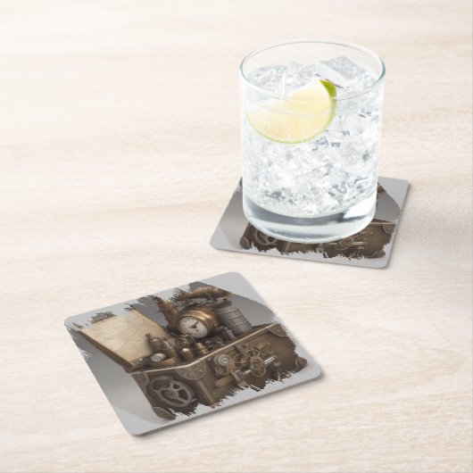 Steampunk tijdmachine -  schatkist kartonnen onderzetters (Insitu)