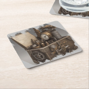 Steampunk tijdmachine -  schatkist kartonnen onderzetters
