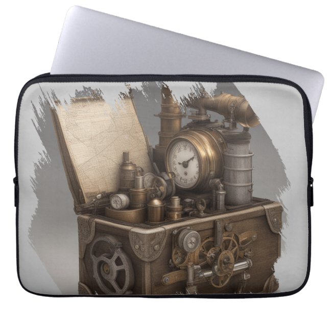 Steampunk tijdmachine -  schatkist laptop sleeve (Voorkant)