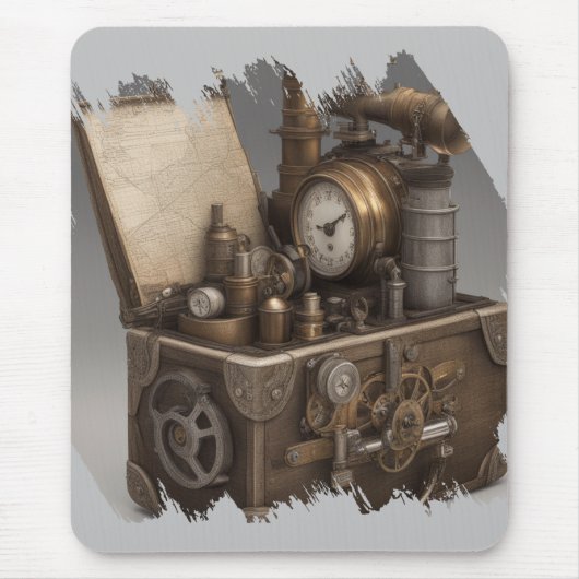 Steampunk tijdmachine -  schatkist muismat (Voorkant)
