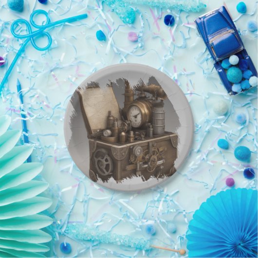 Steampunk tijdmachine -  schatkist papieren bordje (Feest)