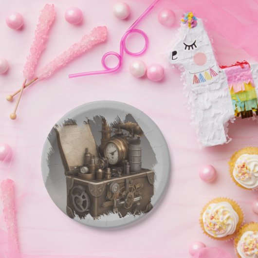 Steampunk tijdmachine -  schatkist papieren bordje (Feest)