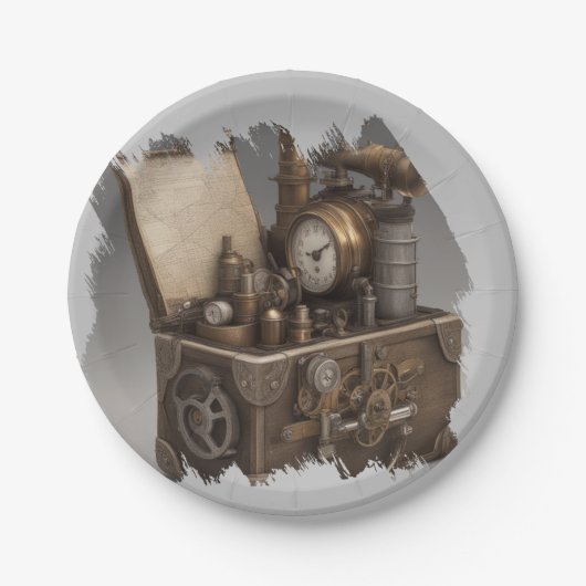 Steampunk tijdmachine - schatkist papieren bordje (Voorkant)