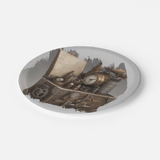 Steampunk tijdmachine -  schatkist papieren bordje (Gekanteld)
