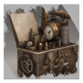 Steampunk tijdmachine -  schatkist perfect poster (Voorkant)