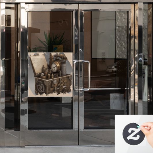 Steampunk tijdmachine -  schatkist raamsticker (Kantoordeur)