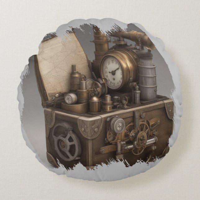 Steampunk tijdmachine -  schatkist rond kussen (Voorkant)