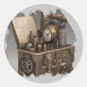 Steampunk tijdmachine -  schatkist ronde sticker (Voorkant)
