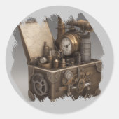 Steampunk tijdmachine -  schatkist ronde sticker (Voorkant)