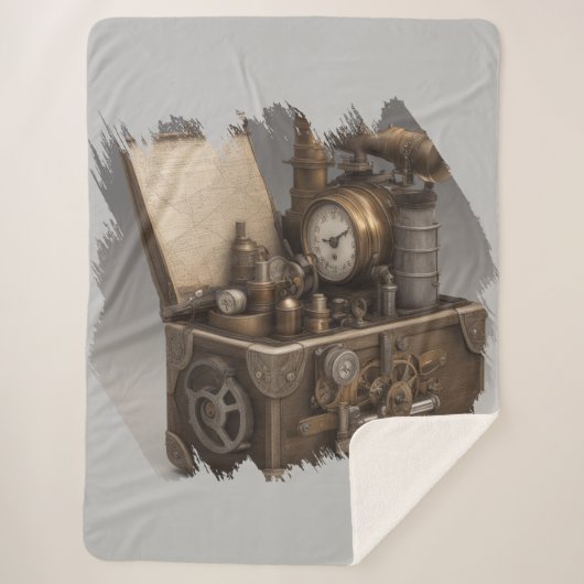 Steampunk tijdmachine -  schatkist sherpa deken (Voorkant)