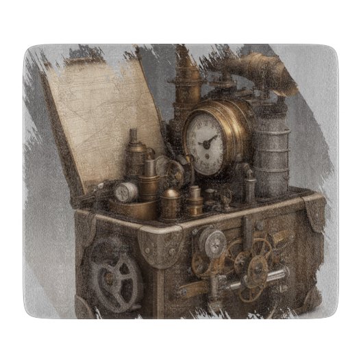 Steampunk tijdmachine - schatkist snijplank (Voorkant)