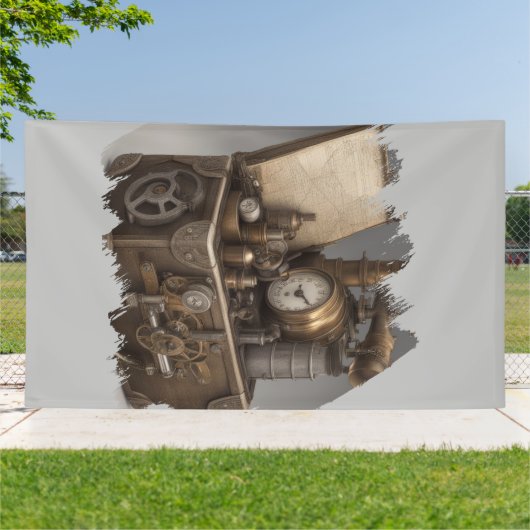 Steampunk tijdmachine - schatkist spandoek (Buitenkant)