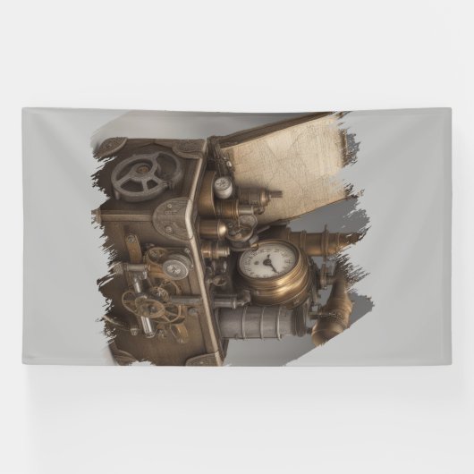 Steampunk tijdmachine - schatkist spandoek (Horizontaal)