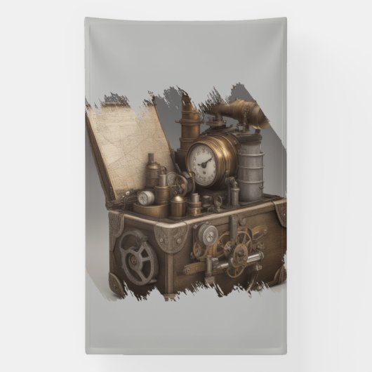 Steampunk tijdmachine -  schatkist spandoek (Verticaal)