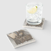 Steampunk tijdmachine -  schatkist stenen onderzetter (Zijkant)