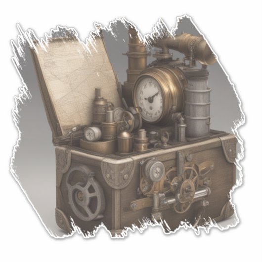 Steampunk tijdmachine -  schatkist sticker (Voorkant)