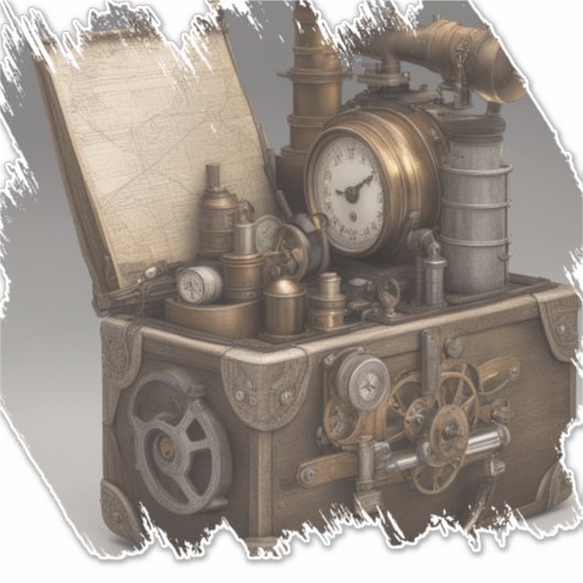 Steampunk tijdmachine -  schatkist sticker (Voorkant)