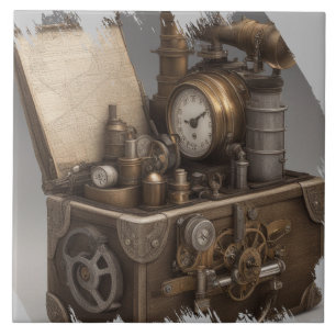 Steampunk tijdmachine -  schatkist tegeltje
