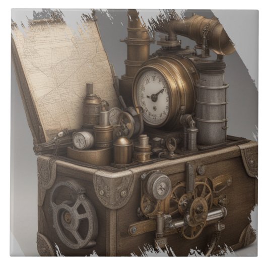 Steampunk tijdmachine -  schatkist tegeltje (Voorkant)