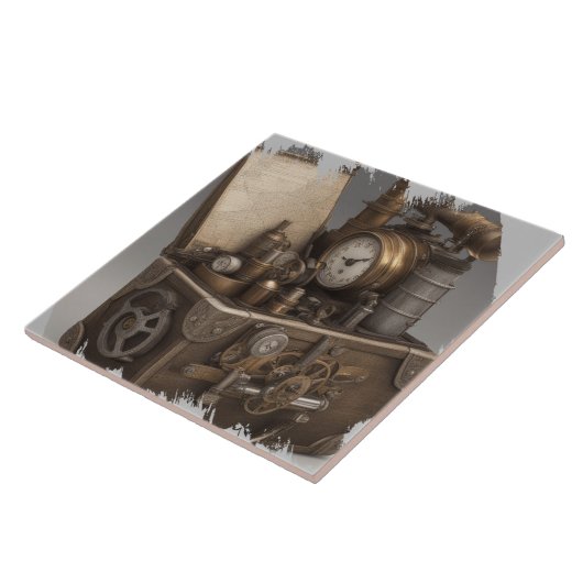 Steampunk tijdmachine -  schatkist tegeltje (Zijkant)