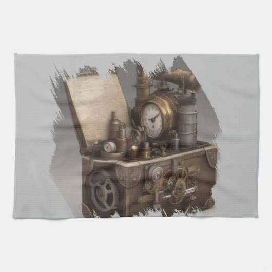 Steampunk tijdmachine -  schatkist theedoek (Horizontaal)