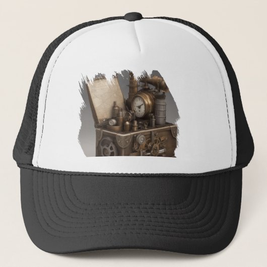 Steampunk tijdmachine -  schatkist trucker pet (Voorkant)