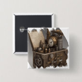 Steampunk tijdmachine -  schatkist vierkante button 5,1 cm (Voorkant /achterkant)