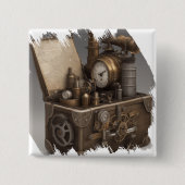 Steampunk tijdmachine -  schatkist vierkante button 5,1 cm (Voorkant)