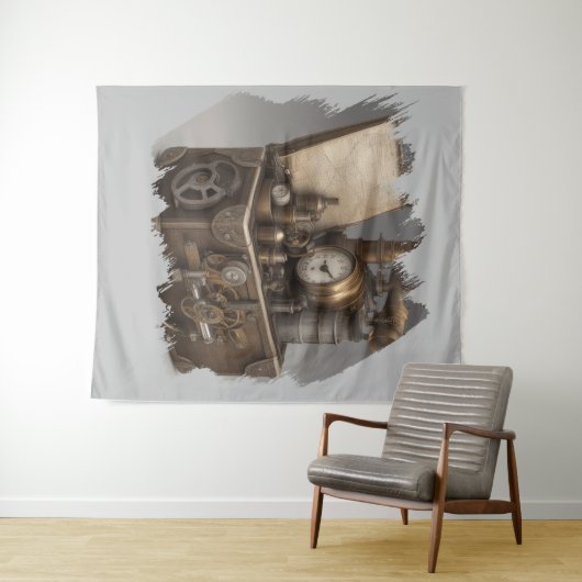 Steampunk tijdmachine -  schatkist wandkleed (In Situ (horizontaal))