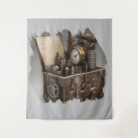 Steampunk tijdmachine -  schatkist wandkleed (Voorkant)