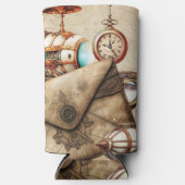 Steampunk tijdperk met klokken en blimpjes seltzer blikjeskoeler (Voorkant)