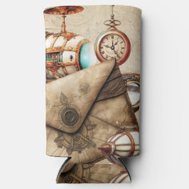 Steampunk tijdperk met klokken en blimpjes seltzer blikjeskoeler