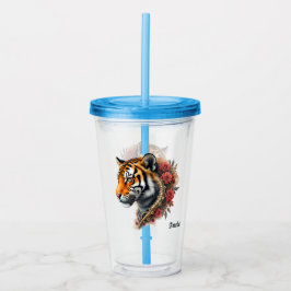 Steampunk Tijger met Rozen Illustratie. Acryl Drinkbeker