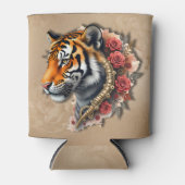 Steampunk Tijger met Rozen Illustratie. Blikjeskoeler (Voorkant)