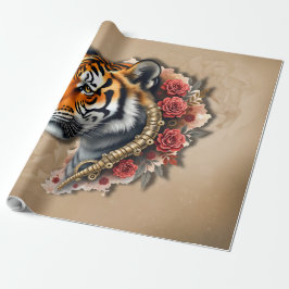 Steampunk Tijger met Rozen Illustratie. Cadeaupapier