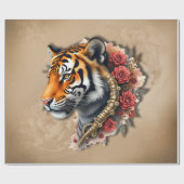 Steampunk Tijger met Rozen Illustratie. Cadeaupapier (Vlak)