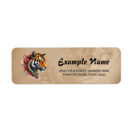 Steampunk Tijger met Rozen Illustratie. Etiket